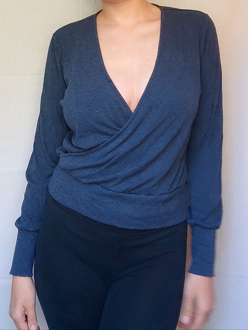 Lolë Blue Long Sleeved Wrap Style Top